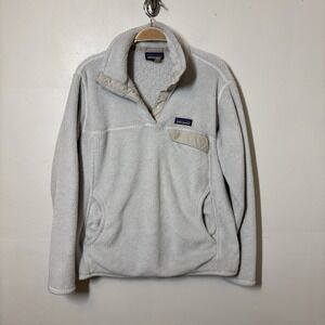 Patagonia Women's Re-Tool Snap-T Fleece Pullover Size Large Cream/Gray‎